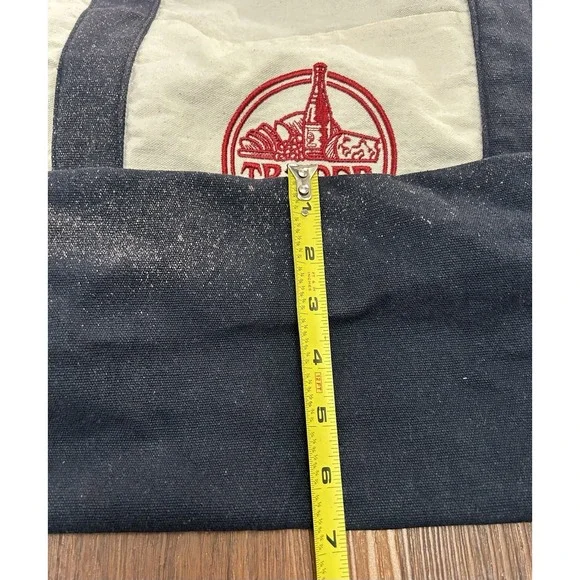 Trader Joe's Reusable Canvas Eco Tote Bag Heavy Duty Bag Blue White - Picture 10 of 11